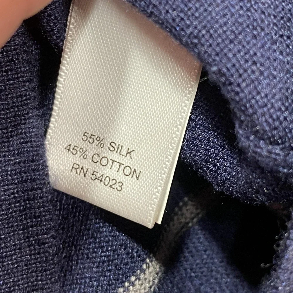 Banana Republic Polo Mens XL Navy Blue Silk Cotton Striped Knit‎ V-Neck Casual